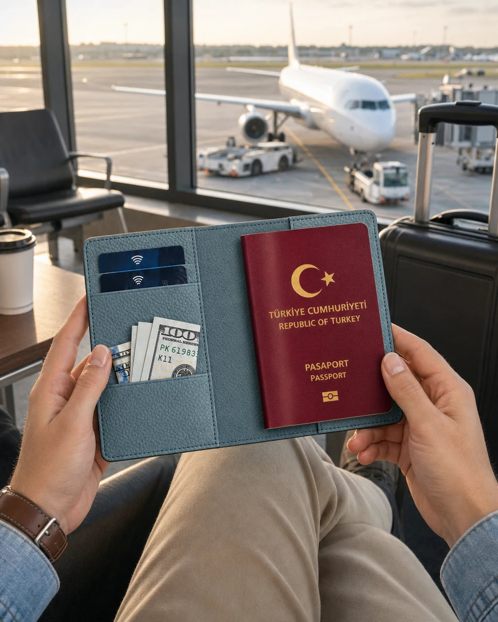 Açık Mavi Togo deri pasaport kılıfı - görsel 3