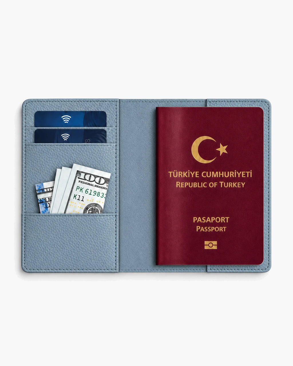 Açık Mavi Togo deri pasaport kılıfı - görsel 4