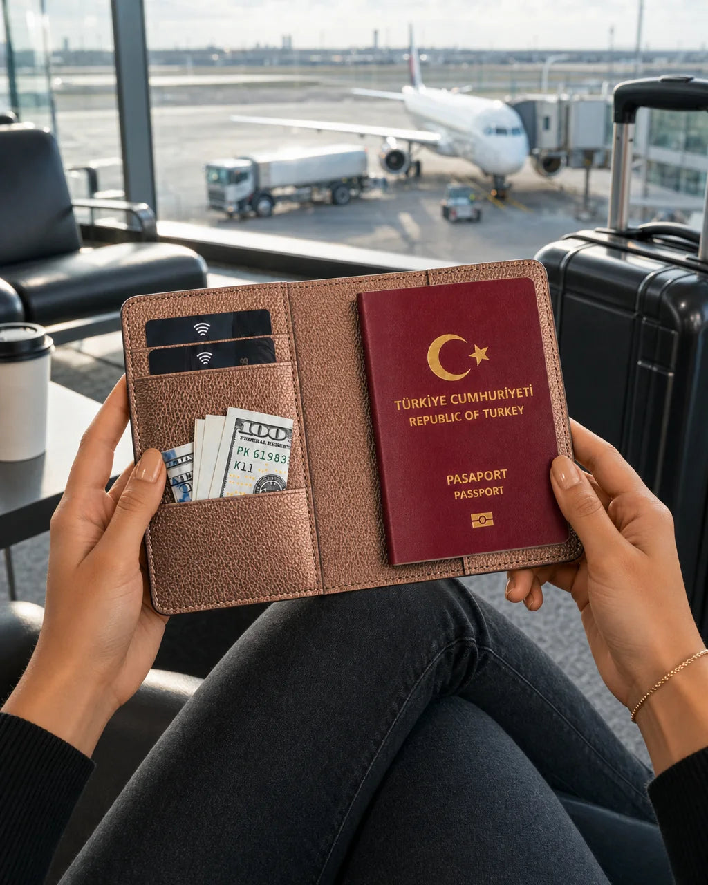 Bakır Parlak Togo deri pasaport kılıfı - görsel 3