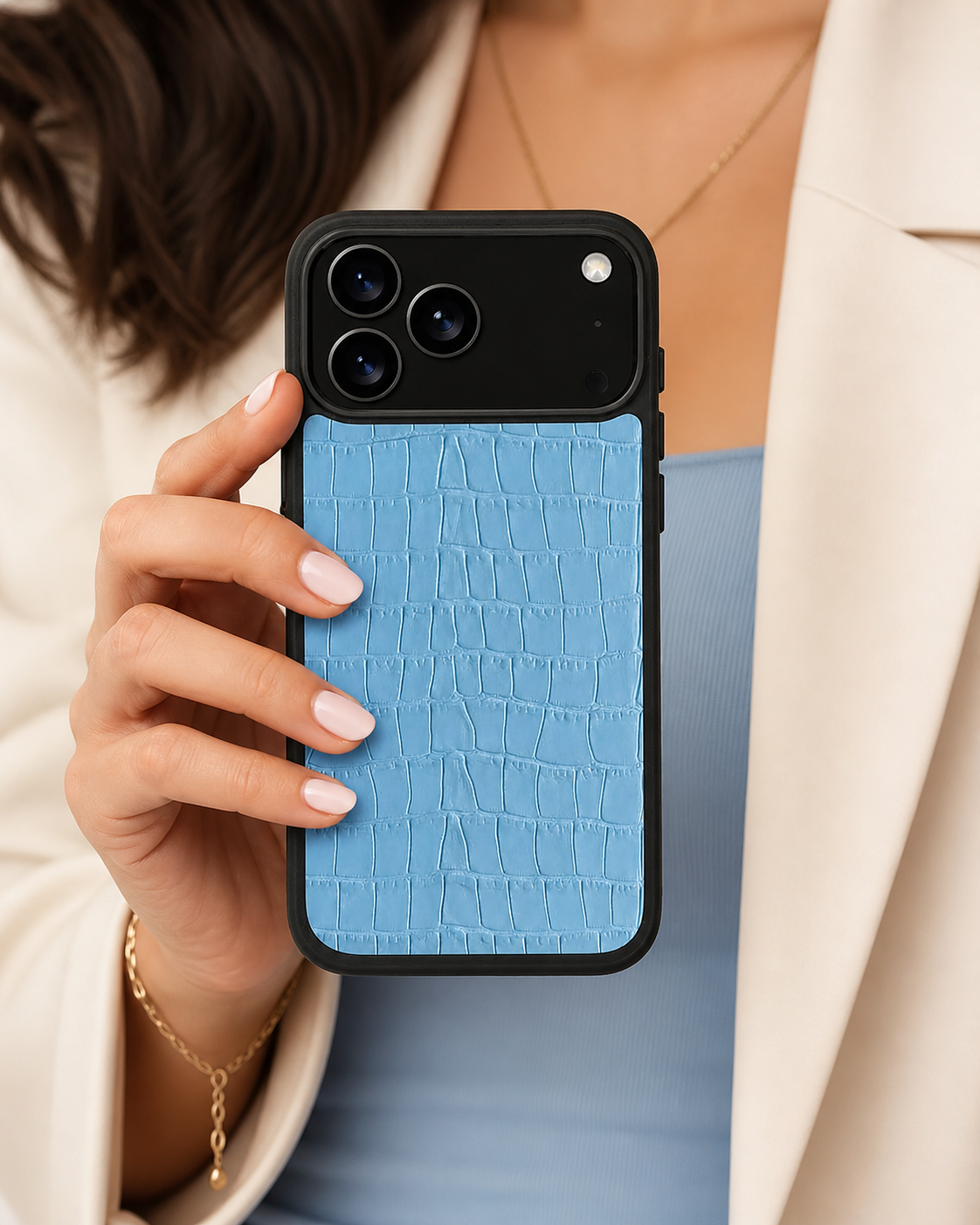 Deri iPhone Kılıfı | Bebek Mavi Mat Croco | Havuz