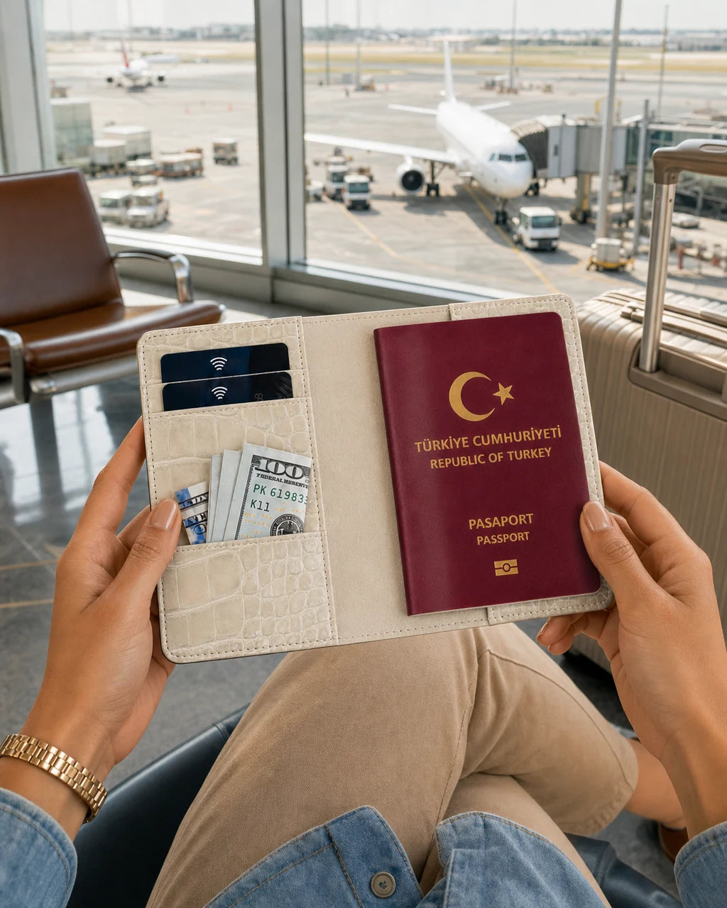 Bej Rugan Croco deri pasaport kılıfı - görsel 3