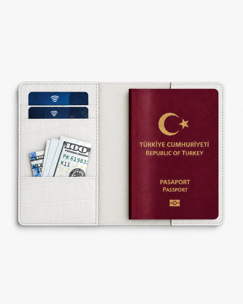 Beyaz Croco deri pasaport kılıfı - görsel 3