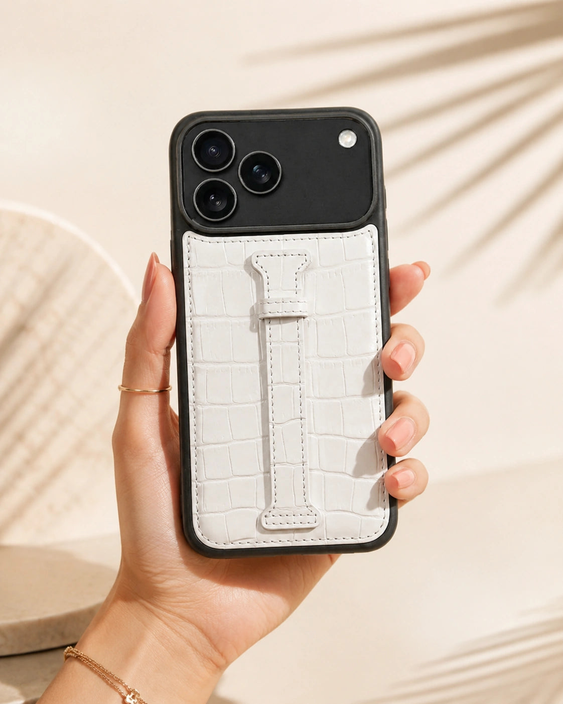 Kemerli iPhone Kılıfı | Beyaz Croco