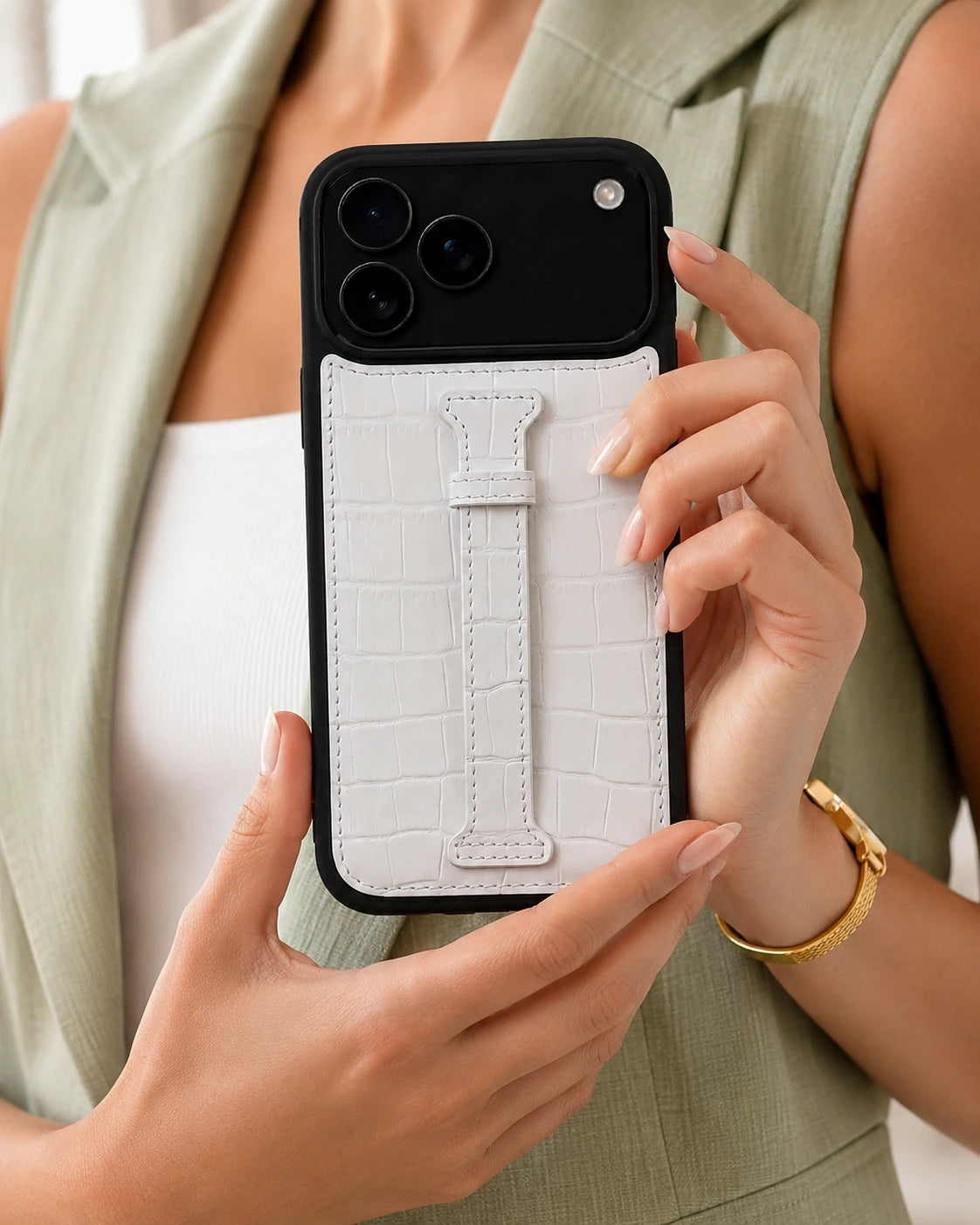 Kemerli iPhone Kılıfı | Beyaz Croco