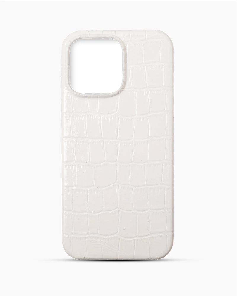Emerald Serisi Beyaz Rugan Croco Deri iPhone Kılıfı