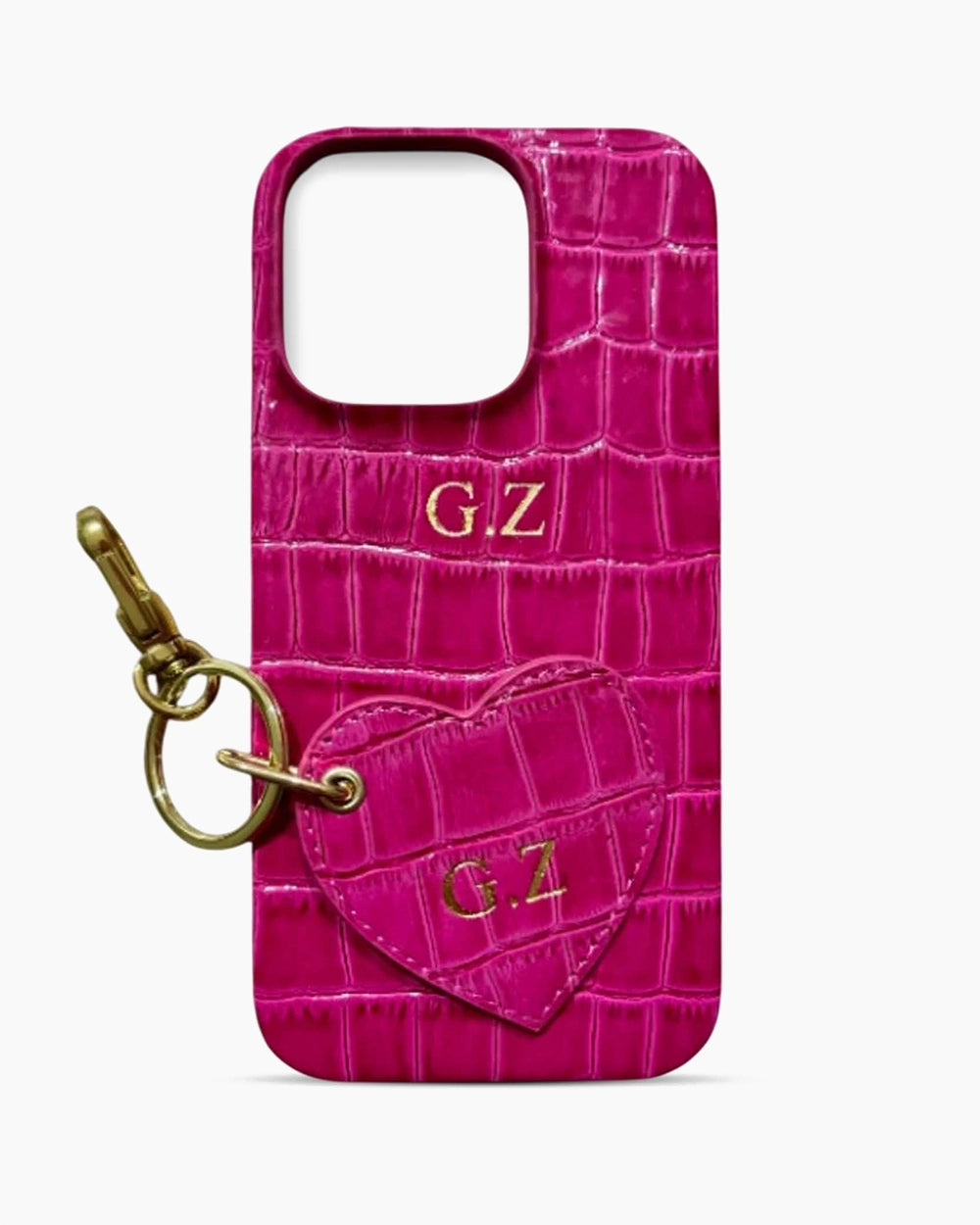 iPhone Kılıfı ve Kalpli Anahtarlık Seti | Fuşya Croco