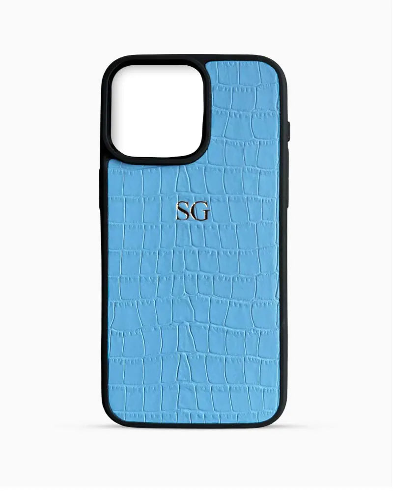 Bebek Mavi Mat Croco Deri iPhone Kılıfı