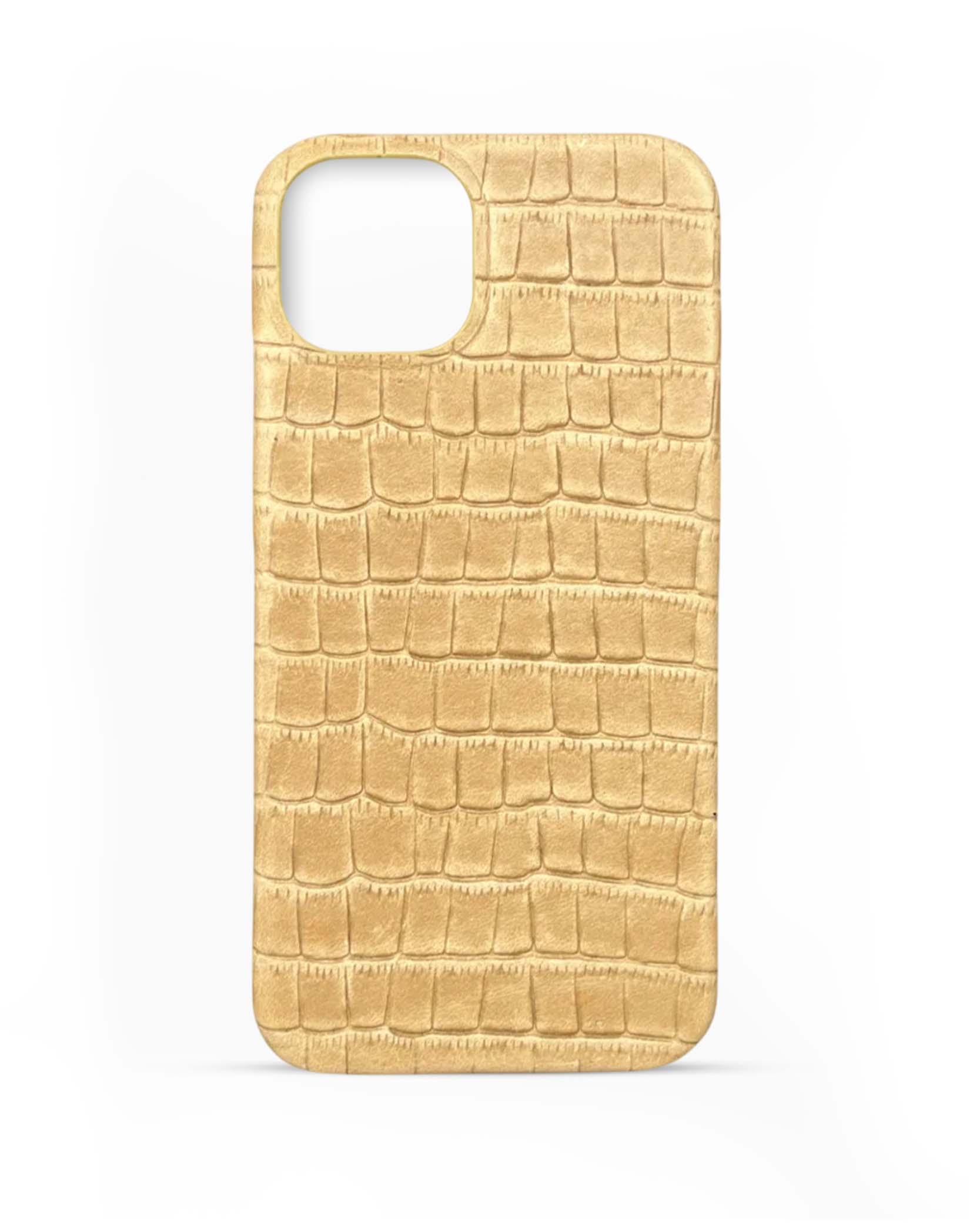 Krem Mat Croco Deri iPhone Kılıfı