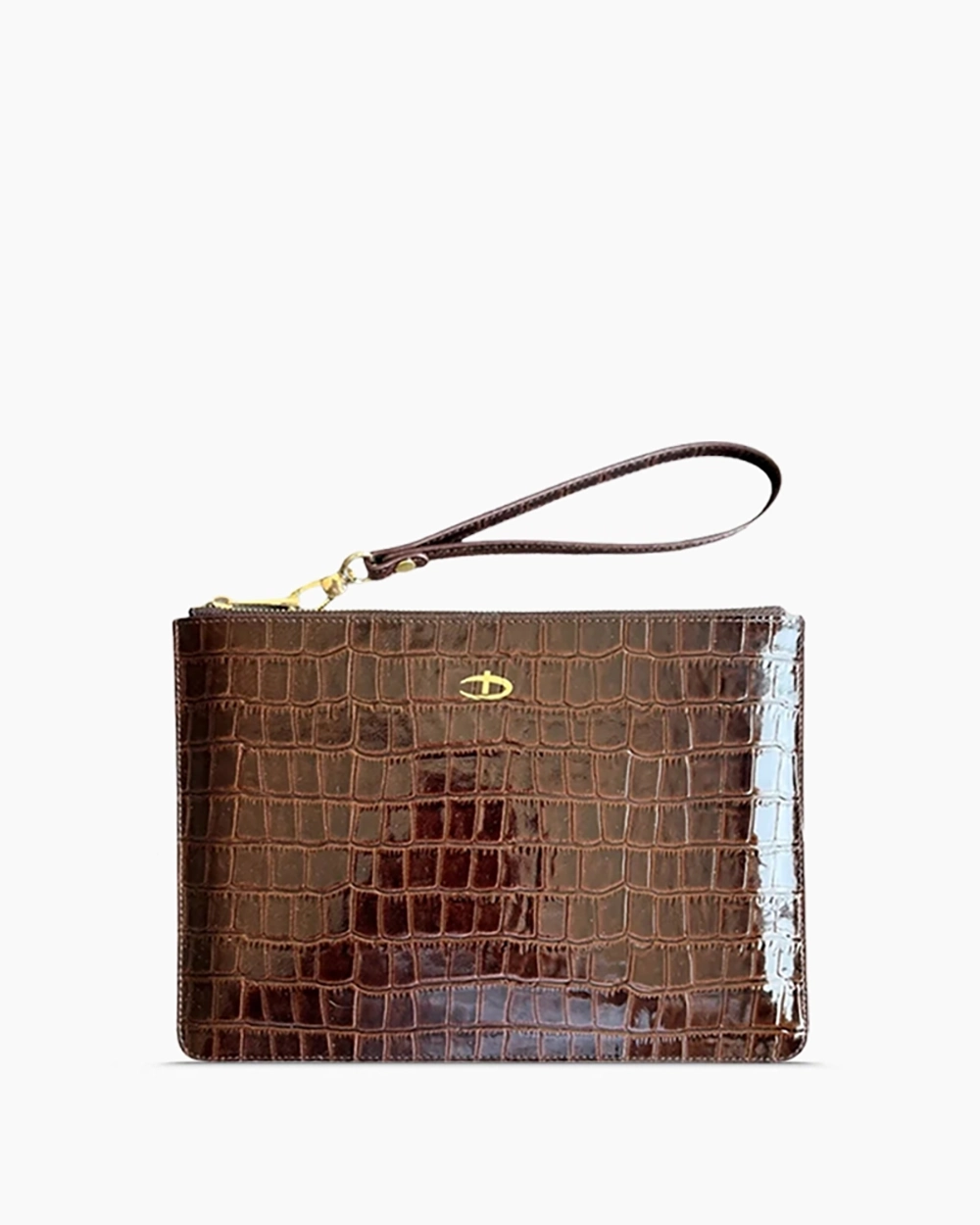 Deri Clutch Çanta | Acı Kahve Rugan Croco