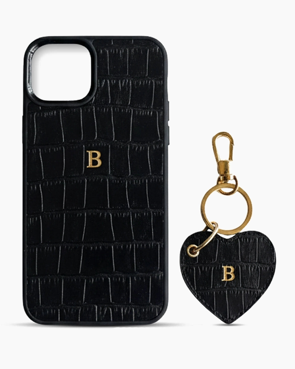 iPhone Kılıfı ve Anahtarlık Seti | Siyah Rugan Croco