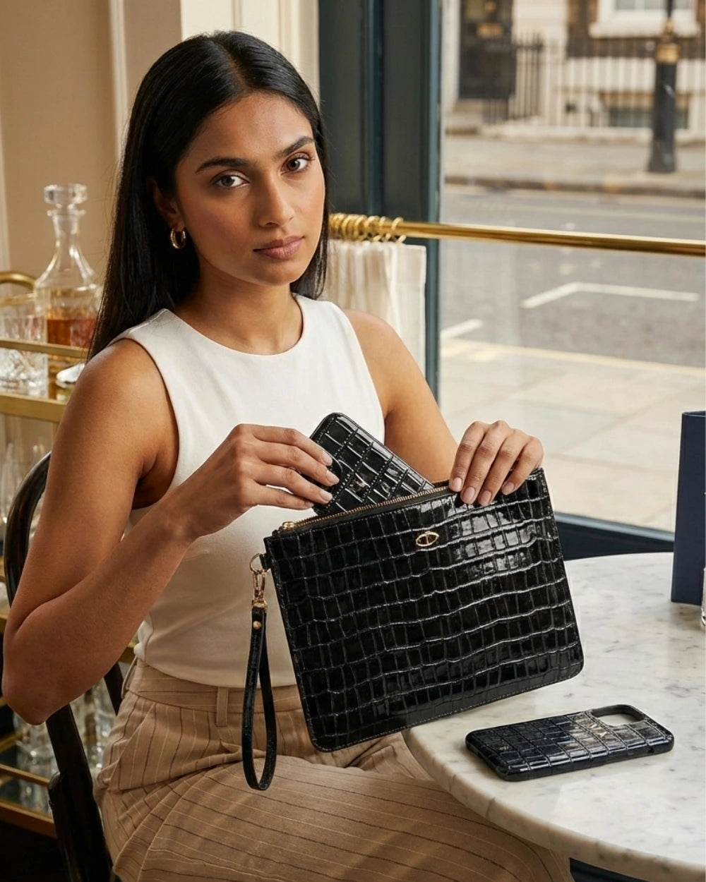 Deri Clutch Çanta | Siyah Croco