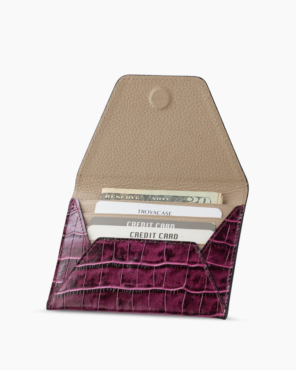 Deri Küçük Zarf Cüzdan | Mürdüm Croco