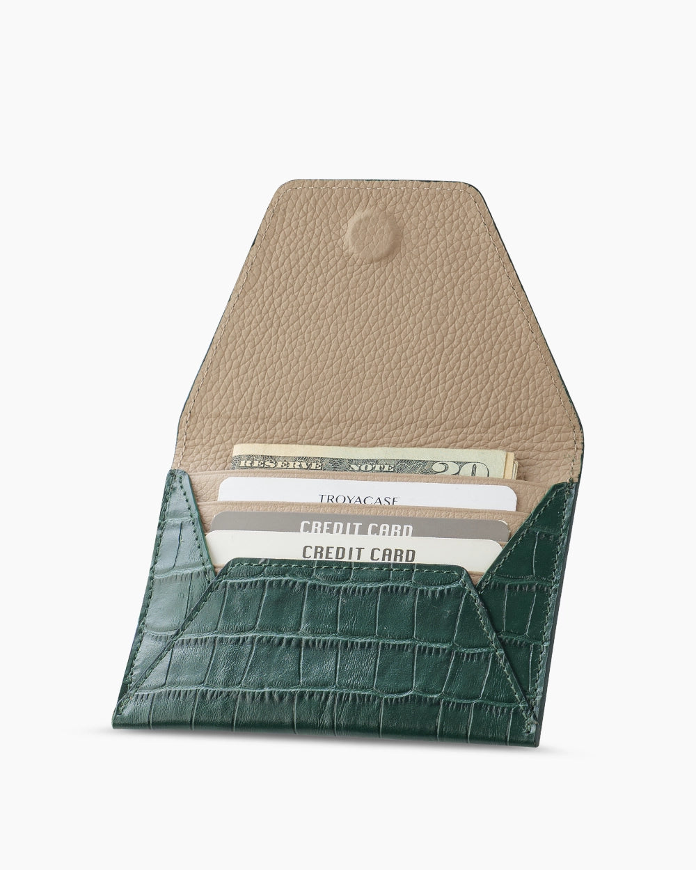 Deri Küçük Zarf Cüzdan | Zümrüt Yeşili Croco