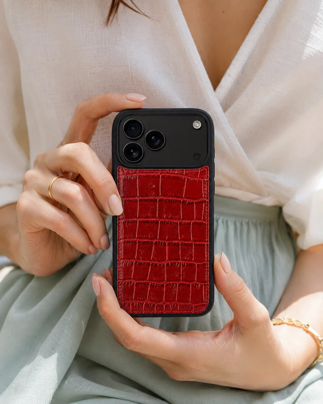 Premium iPhone Kılıfı | Kırmızı Rugan Croco