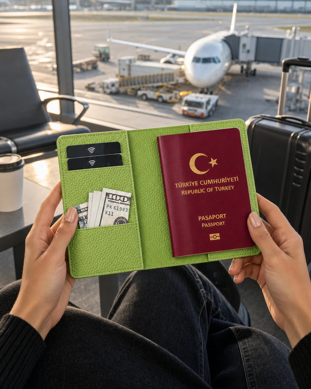 Fıstık Yeşili Togo deri pasaport kılıfı - görsel 3