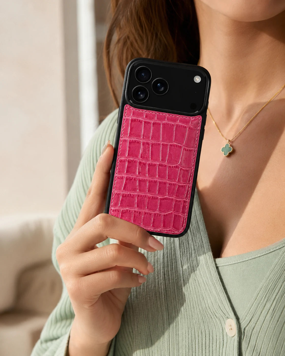 Premium iPhone Kılıfı | Fuşya Croco