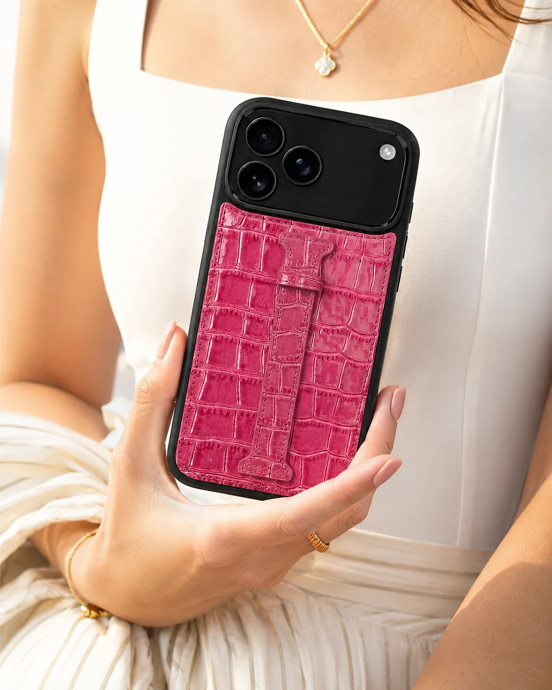 Kemerli iPhone Kılıfı | Fuşya Croco