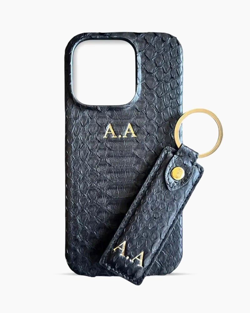 iPhone Kılıfı ve Anahtarlık Seti | Siyah Gerçek Piton