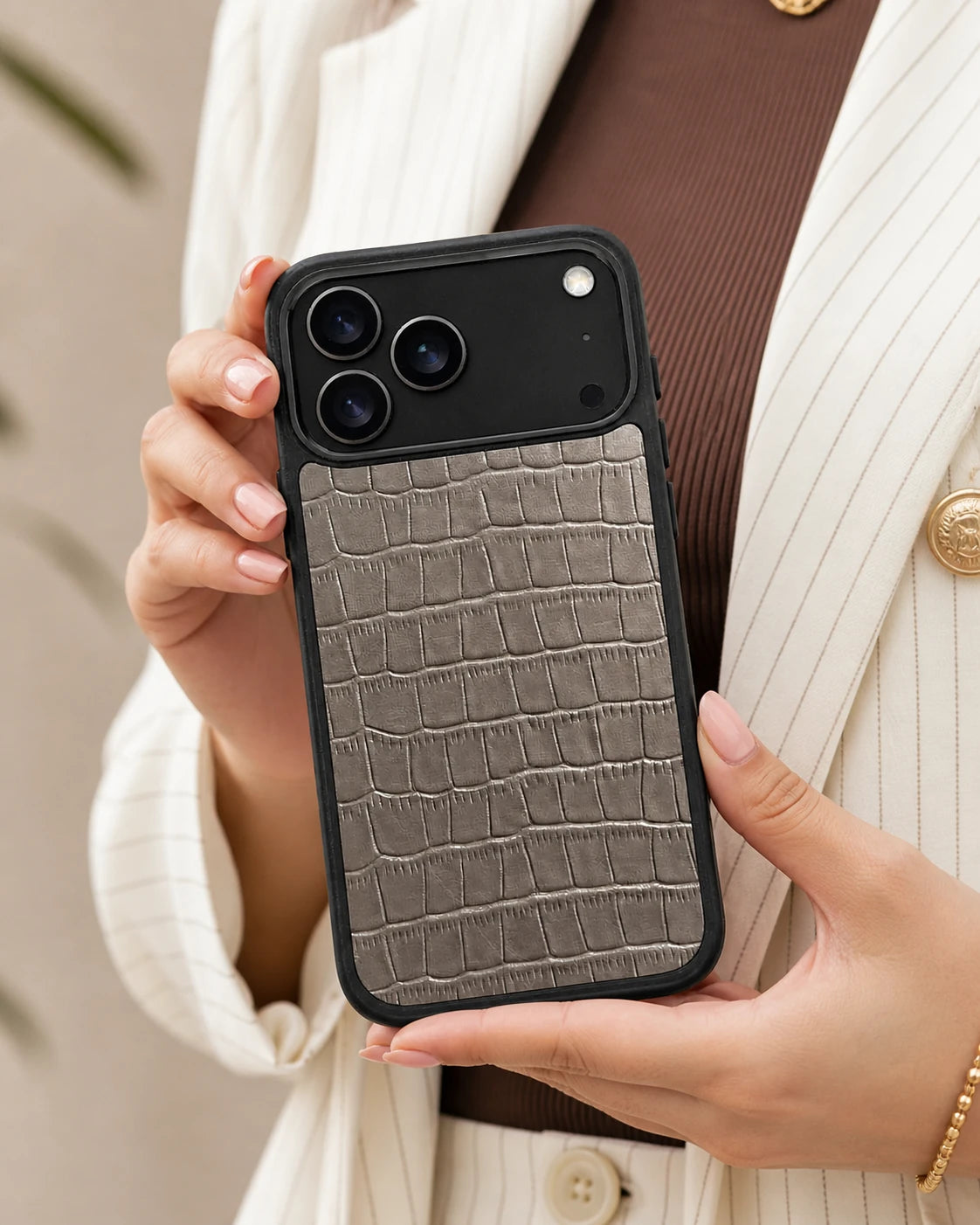 Deri iPhone Kılıfı | Gri Croco | Havuz