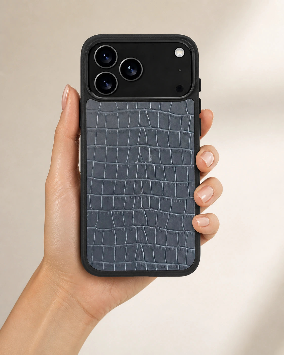 Deri iPhone Kılıfı | Gri Mat Croco | Havuz