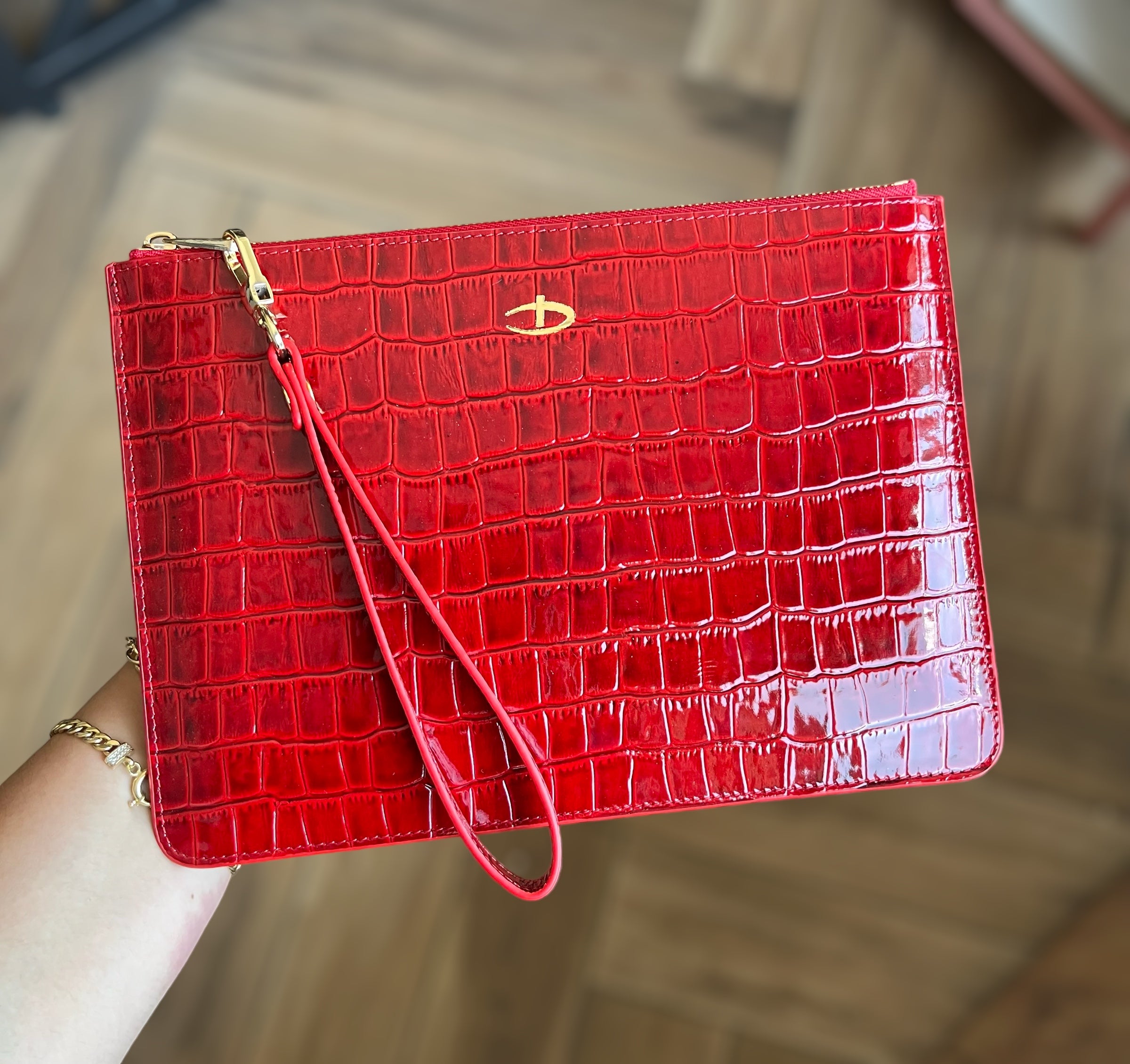 Deri Clutch Canta | Kırmızı Rugan Croco