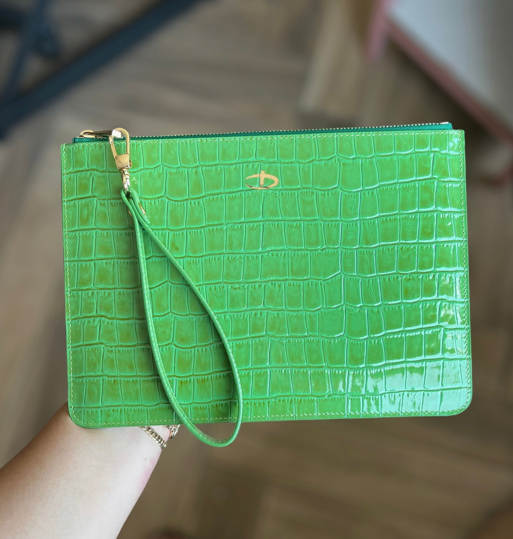 Deri Clutch Rugan Yeşil Croco