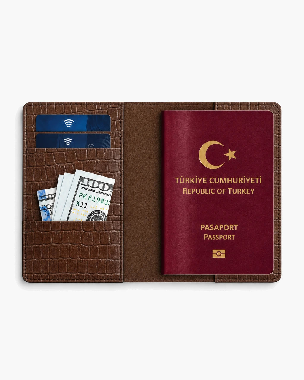 Kahve Croco deri pasaport kılıfı - görsel 3