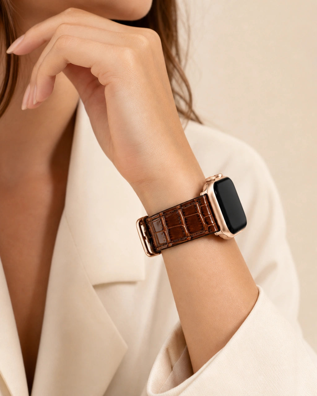 Apple Watch Deri Kordon | Kahve Rugan Croco
