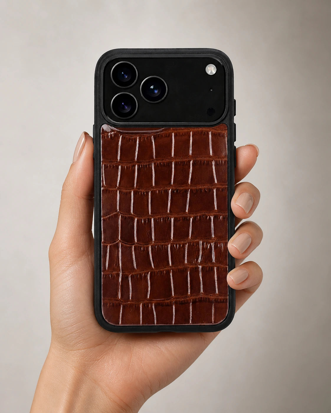 Deri iPhone Kılıfı | Kahve Rugan Croco | Havuz