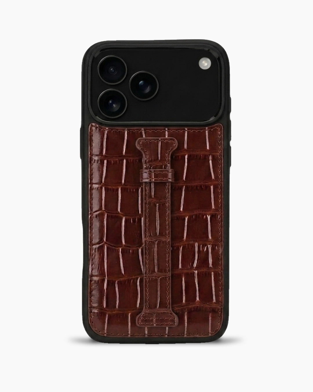 Kemerli iPhone Kılıfı | Kahve Rugan Croco