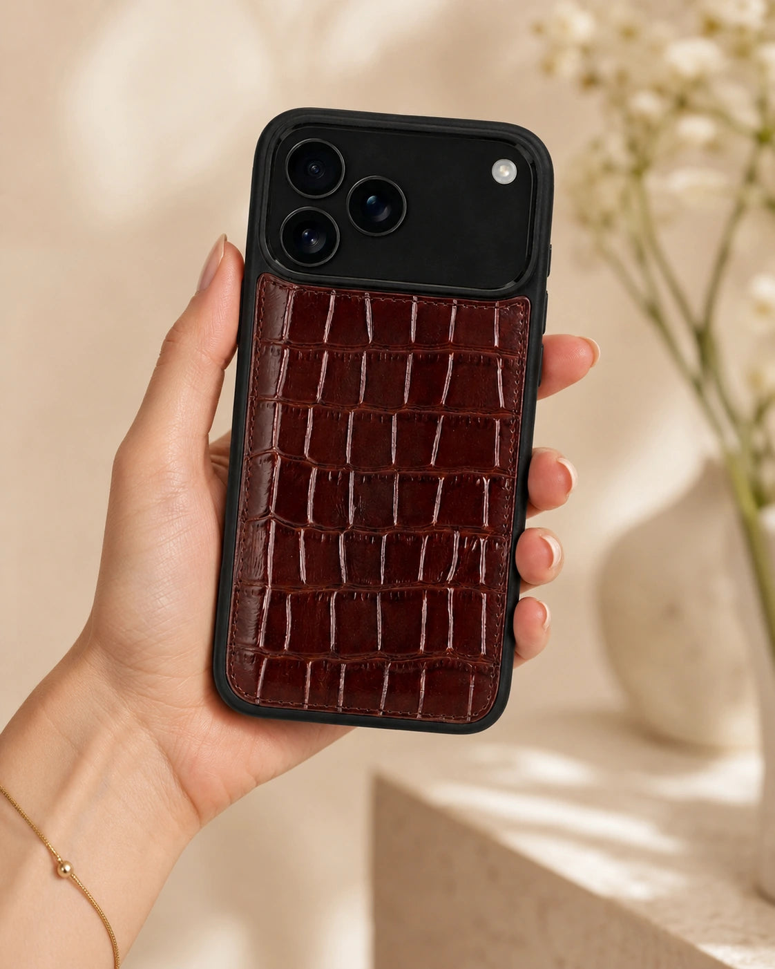 Premium iPhone Kılıfı | Kahve Rugan Croco
