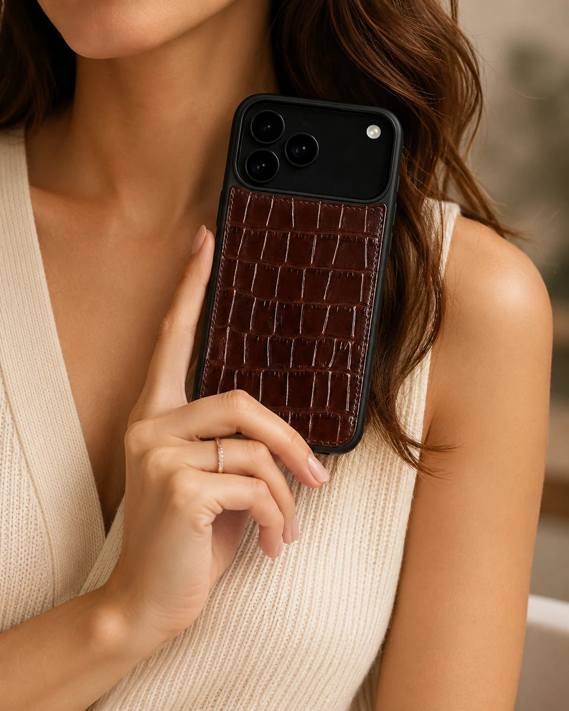 Premium iPhone Kılıfı | Kahve Rugan Croco