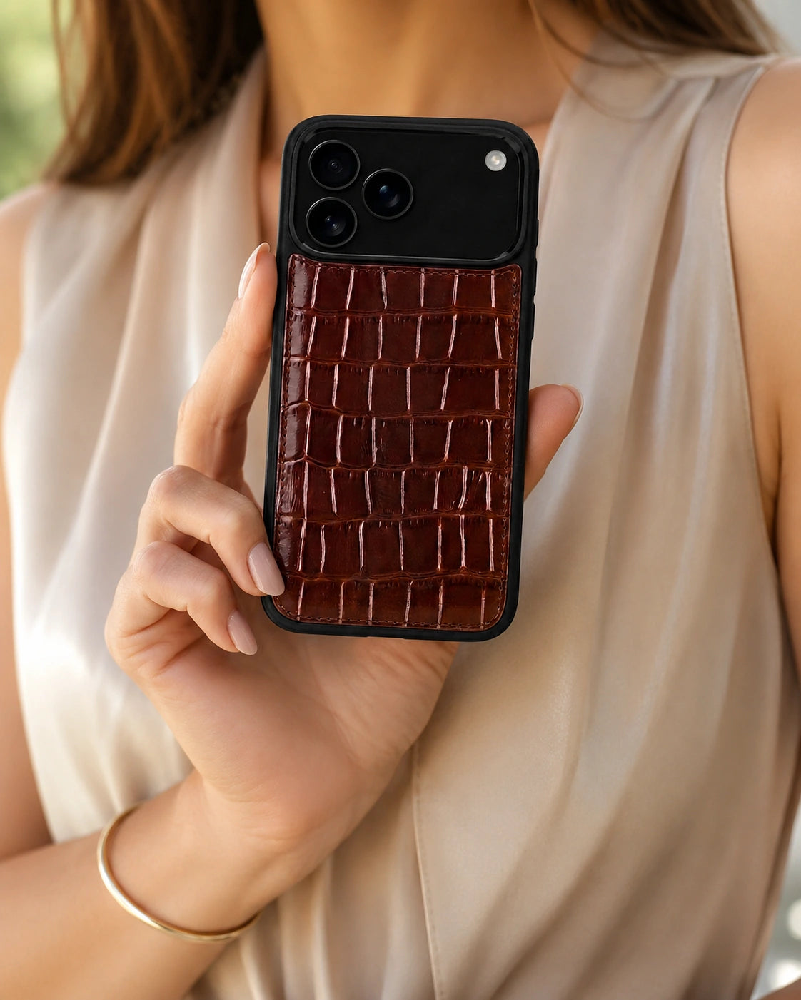 Premium iPhone Kılıfı | Kahve Rugan Croco