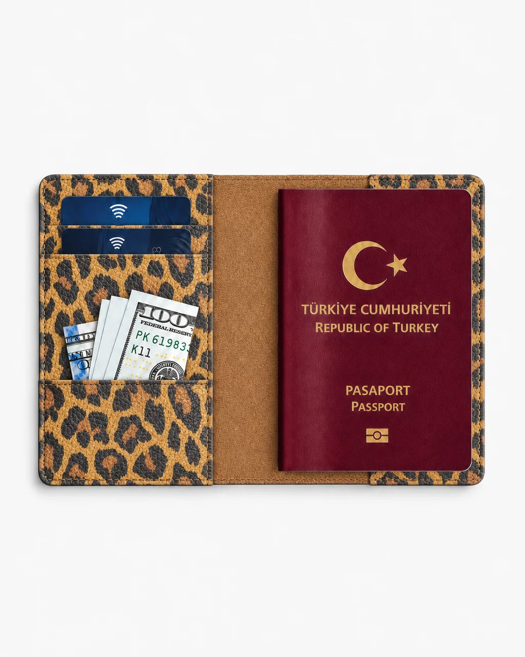 Kahverengi Leopar deri pasaport kılıfı - görsel 4
