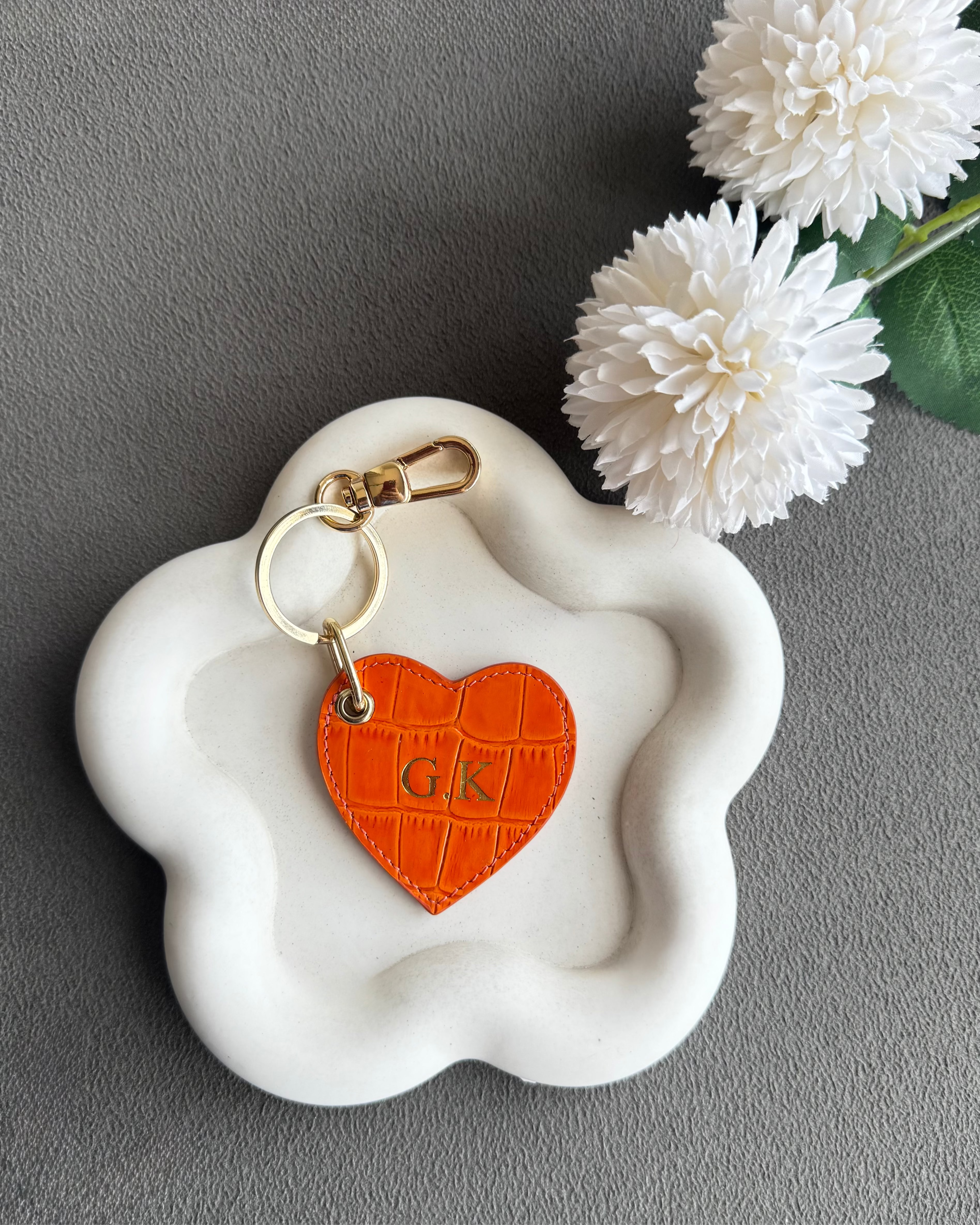 Deri Kalp Anahtarlık | Turuncu Croco