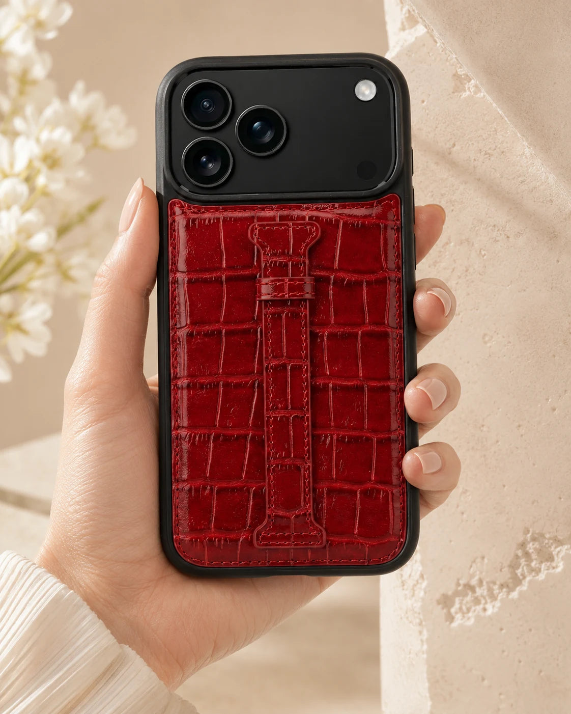Kemerli iPhone Kılıfı | Kırmızı Rugan Croco