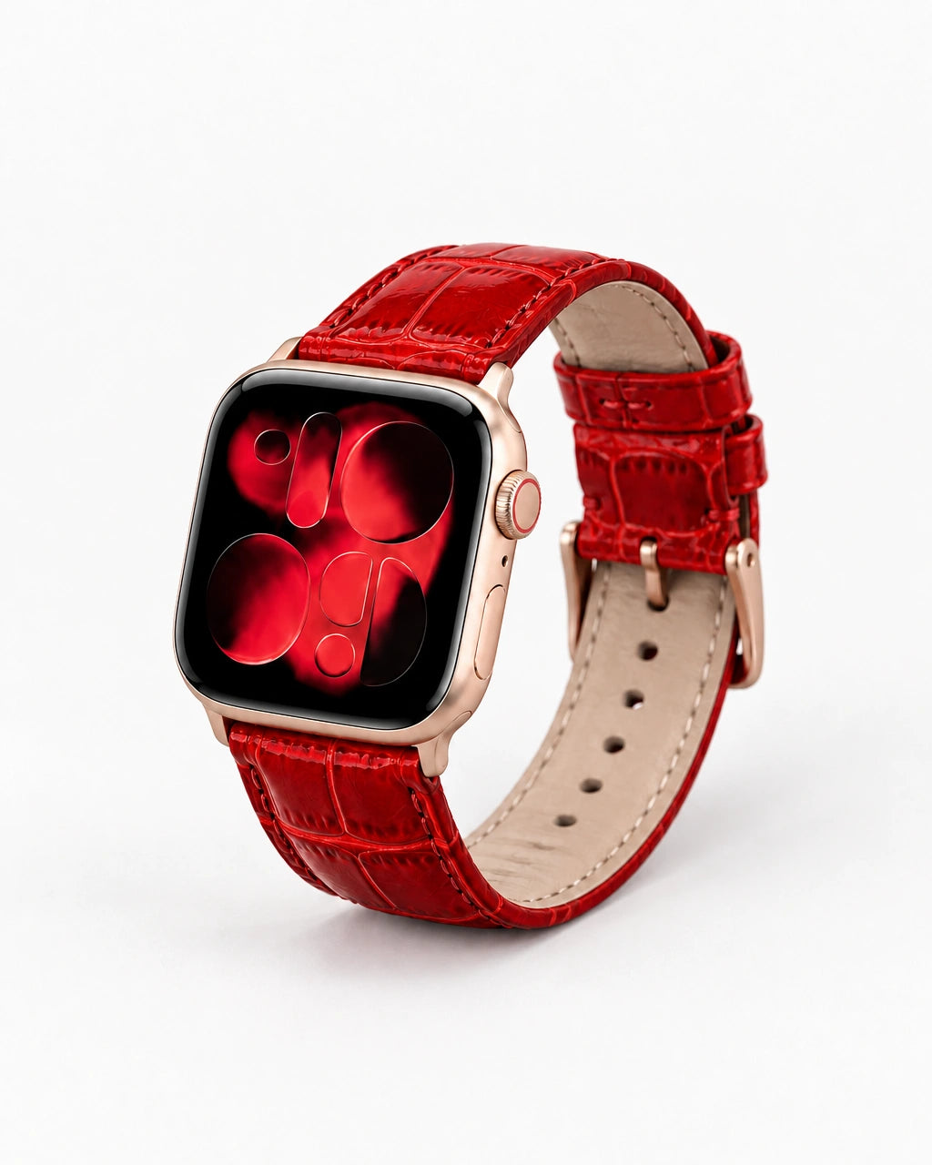 Apple Watch Deri Kordon | Kırmızı Rugan Küçük Croco