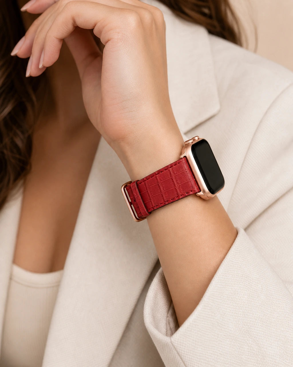 Apple Watch Deri Kordon | Kırmızı Mat Croco