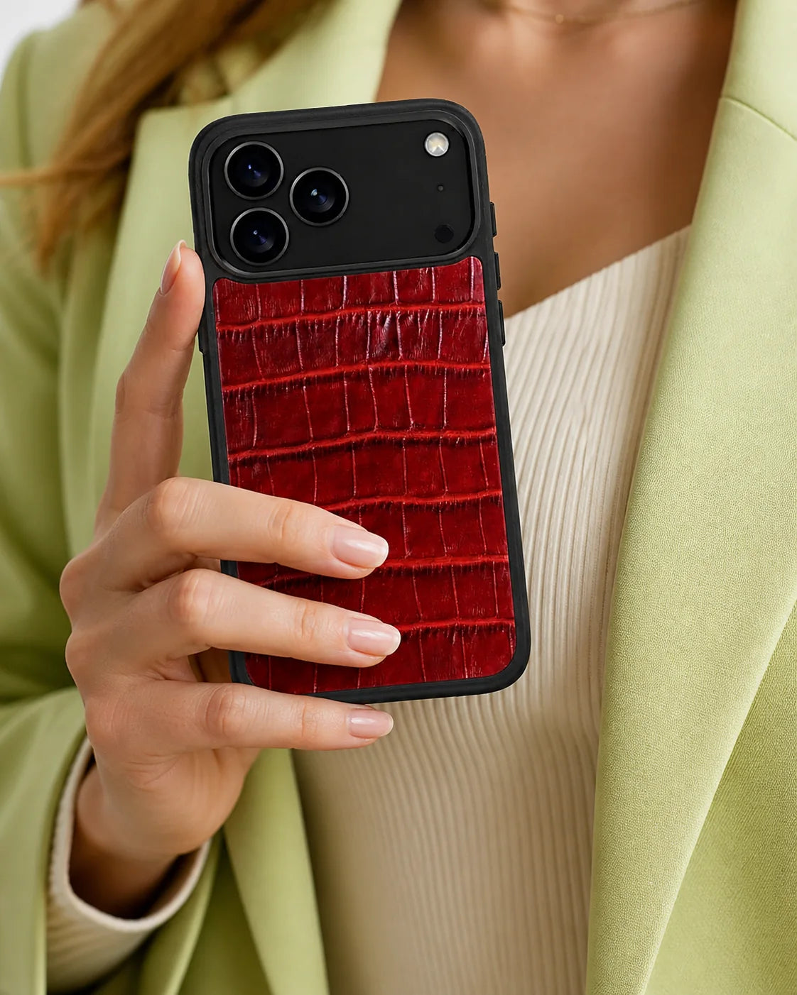 Deri iPhone Kılıfı | Kırmızı Mat Croco | Havuz