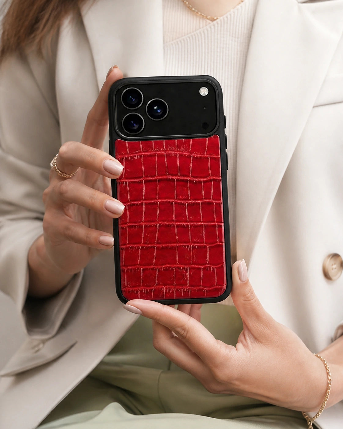 Deri iPhone Kılıfı | Kırmızı Rugan Croco | Havuz
