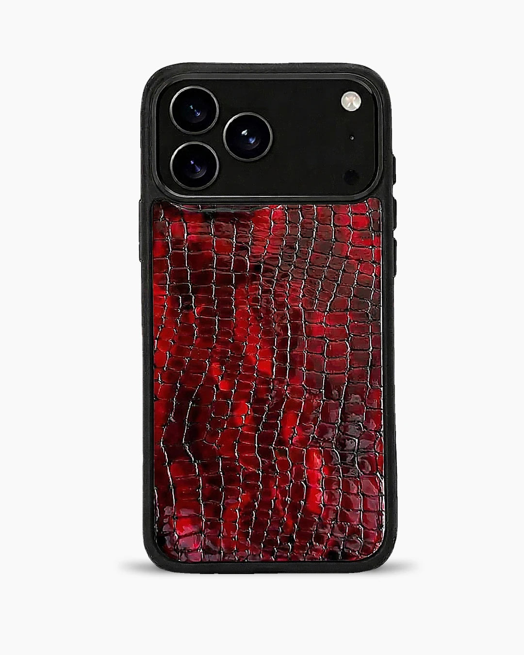 Deri iPhone Kılıfı | Kırmızı Siyah Küçük Croco | Havuz