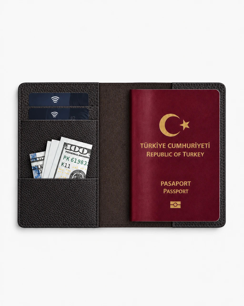 Koyu Kahve Togo deri pasaport kılıfı - görsel 4