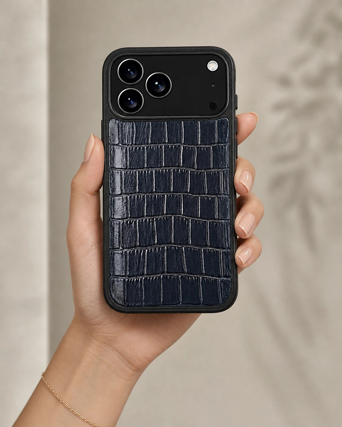 Deri iPhone Kılıfı | Koyu Lacivert Mat Croco | Havuz
