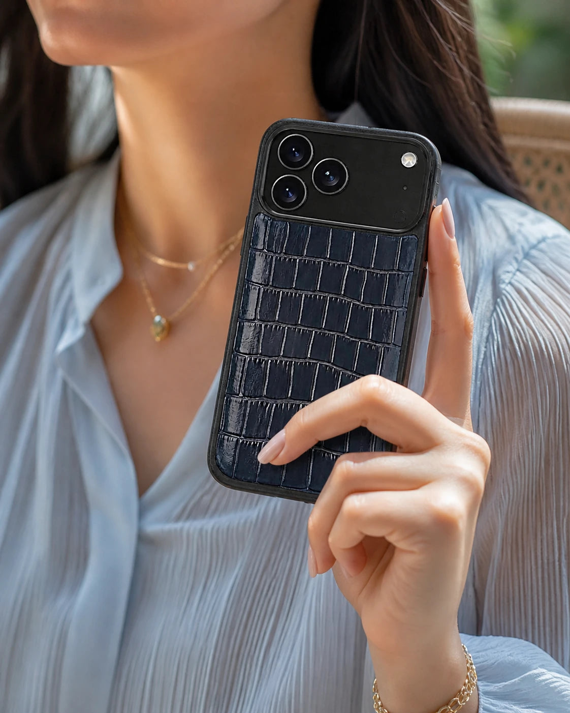 Deri iPhone Kılıfı | Koyu Lacivert Mat Croco | Havuz