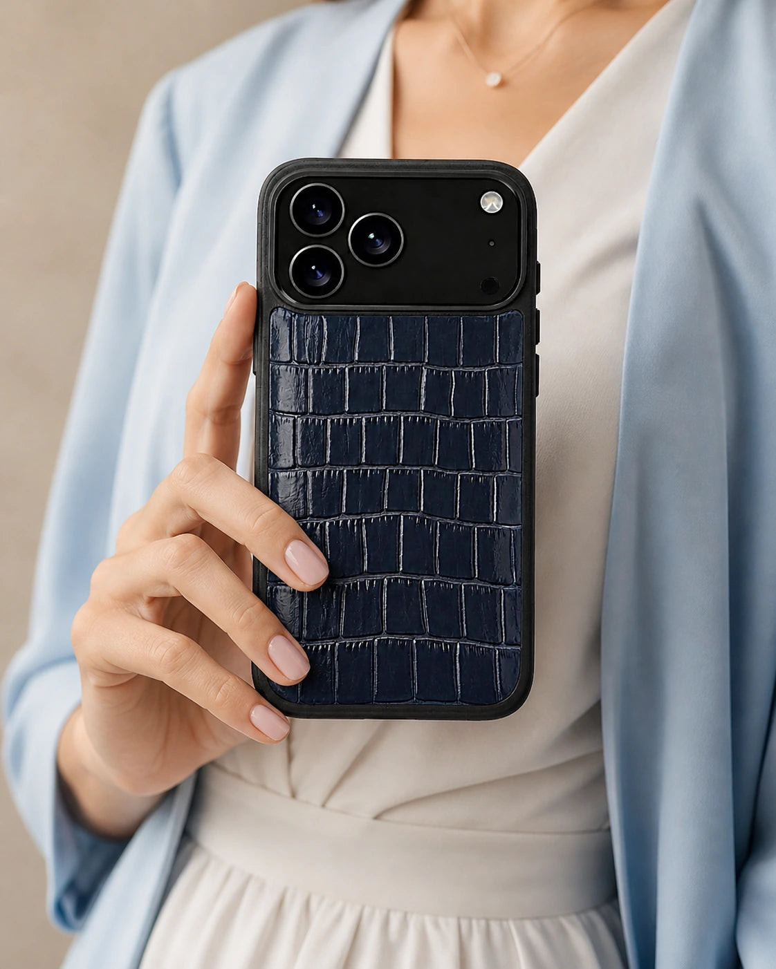 Deri iPhone Kılıfı | Koyu Lacivert Mat Croco | Havuz