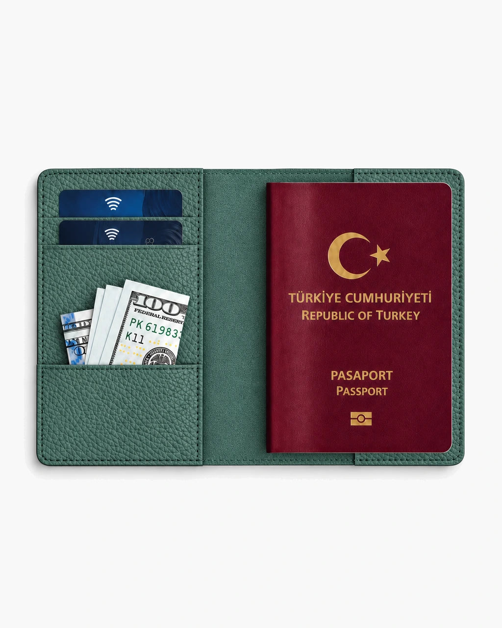 Koyu Yeşil Togo deri pasaport kılıfı - görsel 4