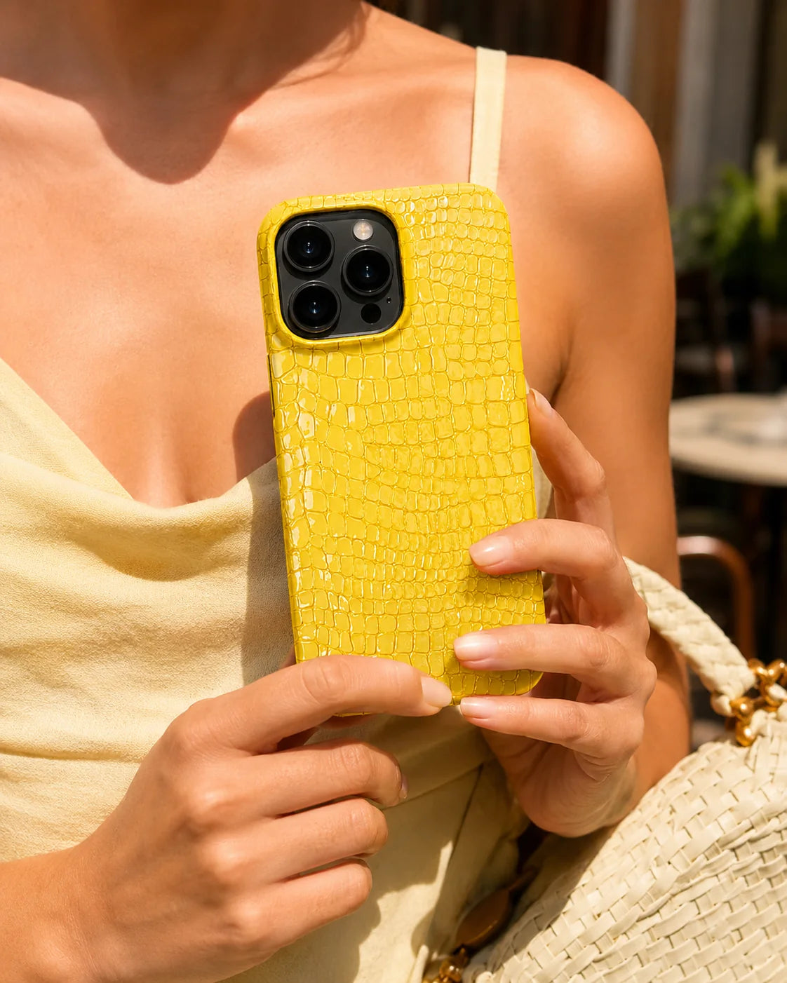 Sarı Küçük Croco Deri iPhone Kılıfı