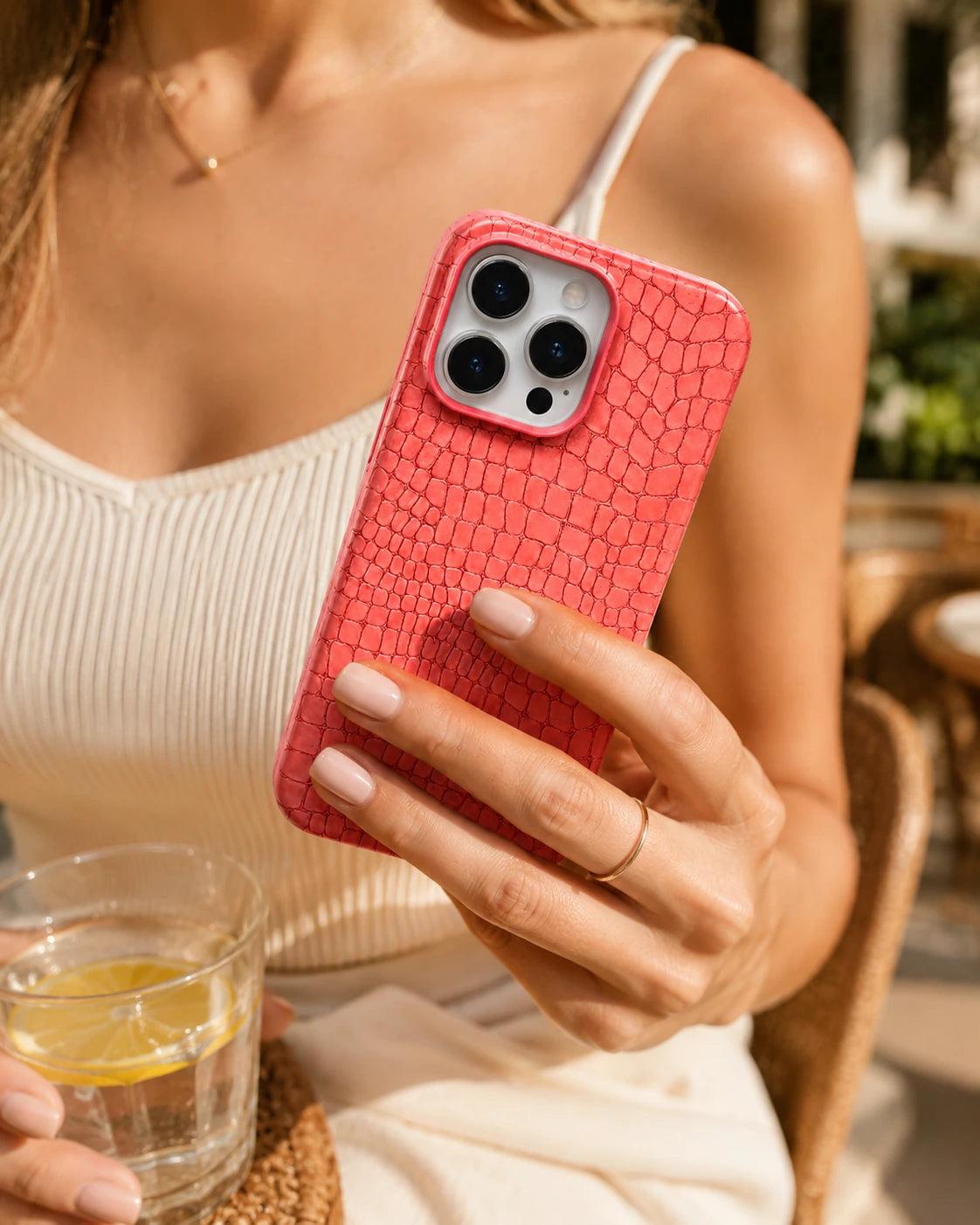 Somon Küçük Croco Deri iPhone Kılıfı