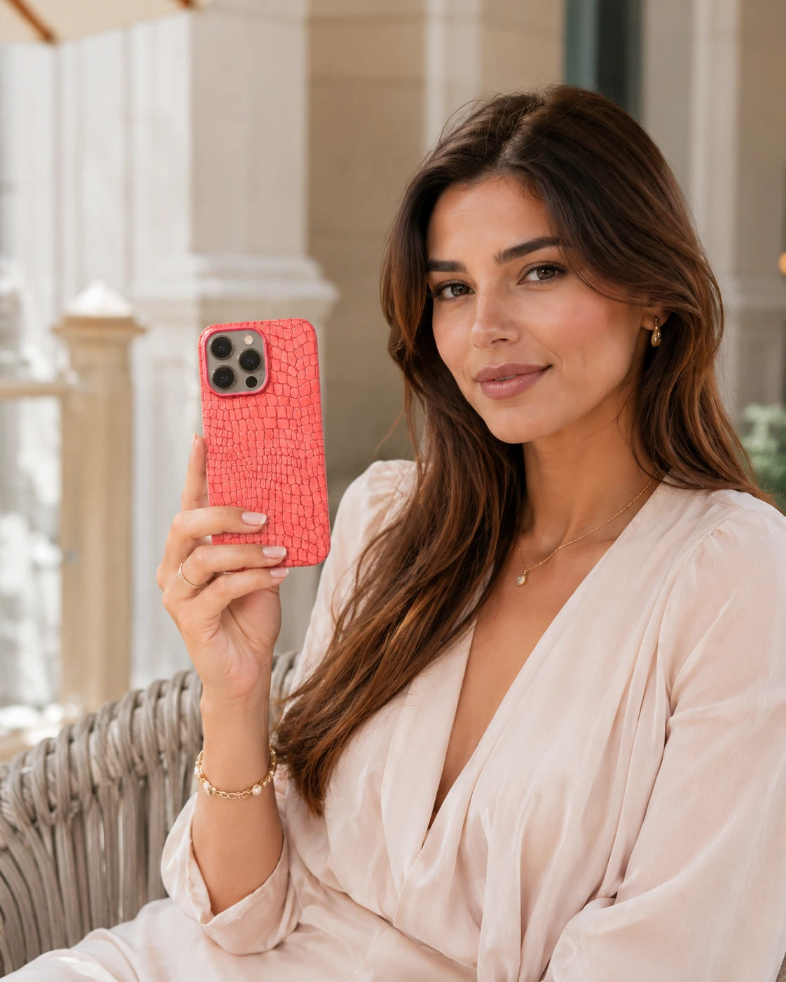 Somon Küçük Croco Deri iPhone Kılıfı