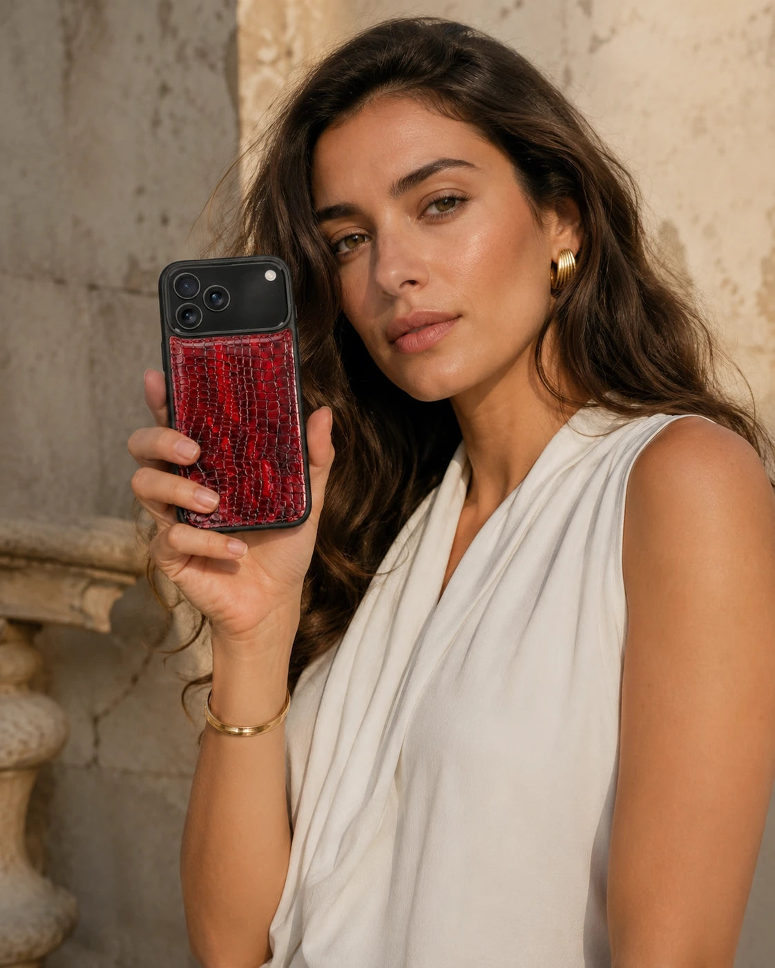 Premium iPhone Kılıfı | Kırmızı Siyah Küçük Croco